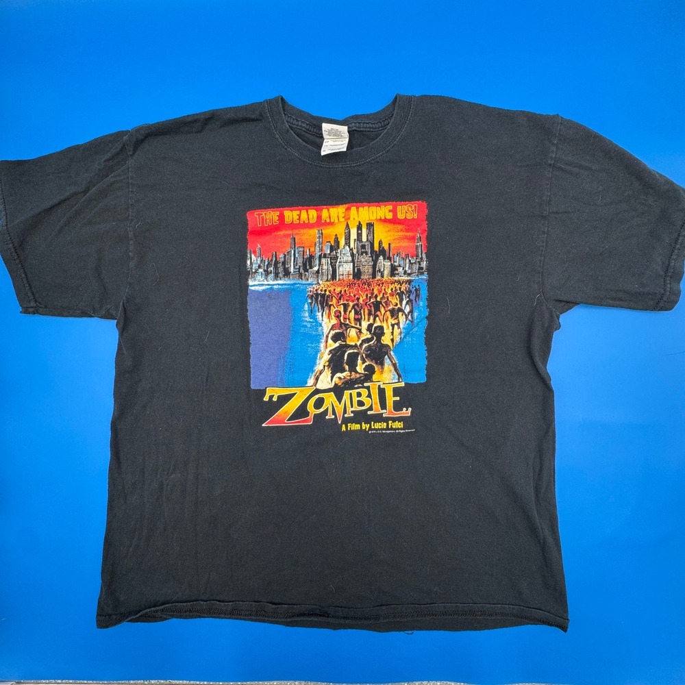 Vintage Lucio Fulci Zombie Movie Graphic T-Shirt Faded Black XL Gildan Cotton